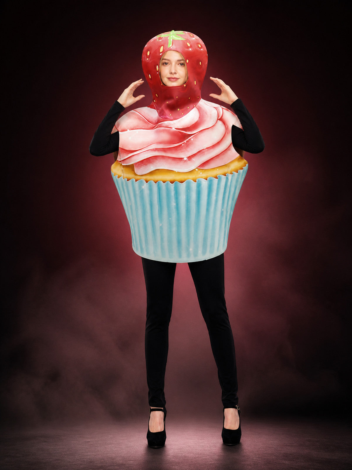 Adult Strawberry Cake Costume Bodysuit, Cupcake Design Halloween Cosplay Outfit main product view