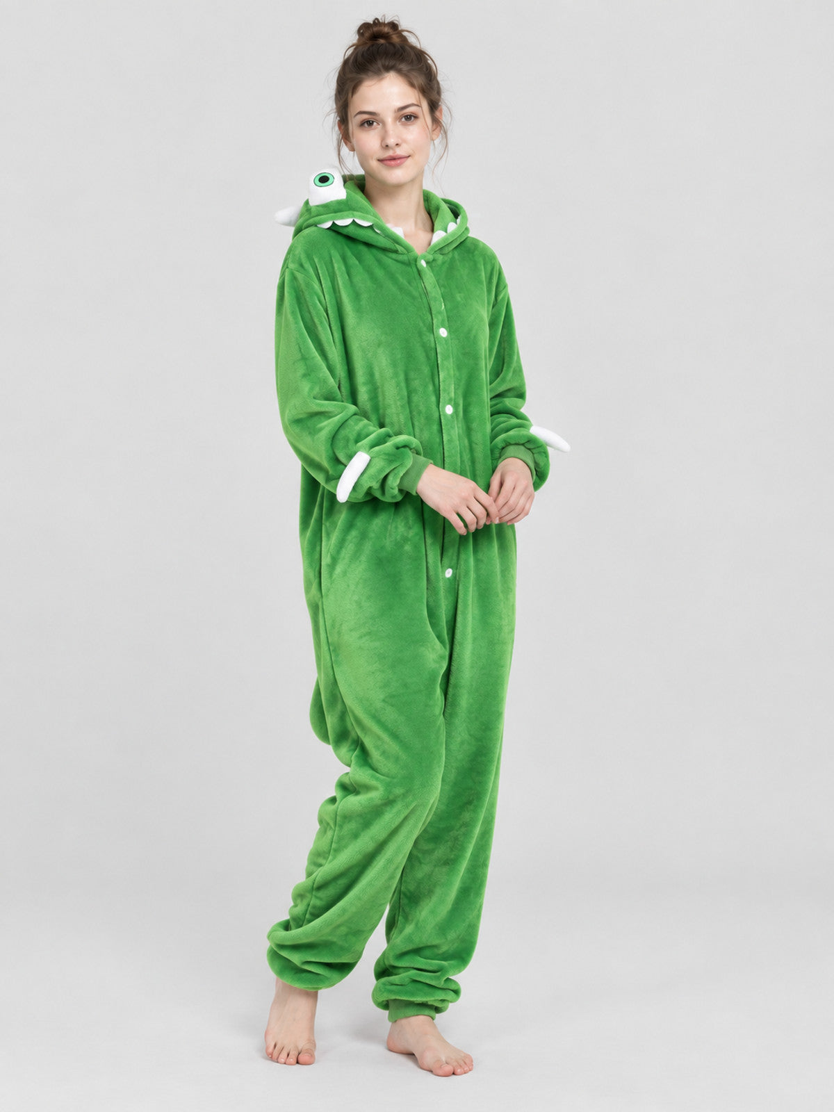 Green Fleece Hooded Pajama Jumpsuit with Tail