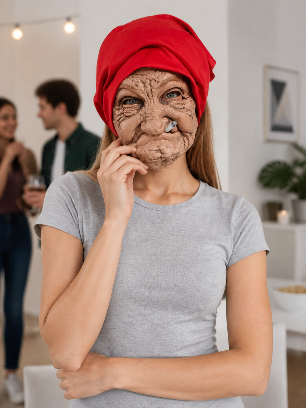 Realistic Elderly Face Carnival Mask for Halloween lifestyle view