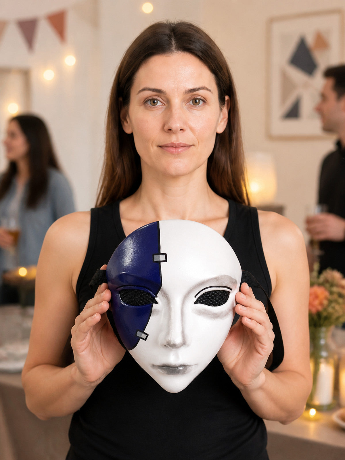Blue and White Carnival Mask for Halloween and Cosplay lifestyle view