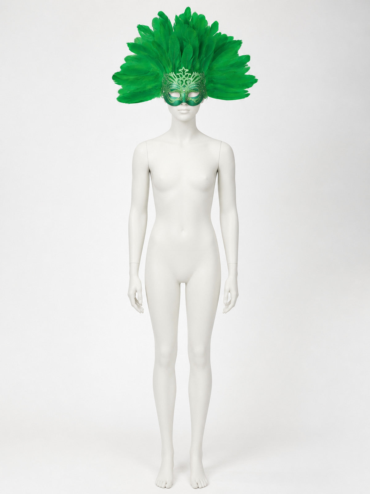 1pc Green Feather Mask, Large Feather Fan Shape, Cutout Eye Design, Elegant