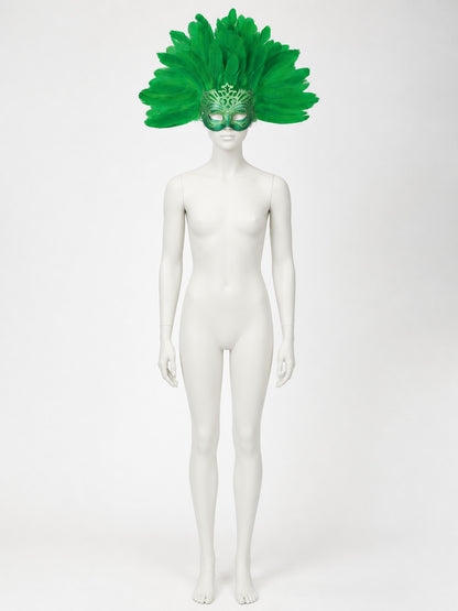 1pc Green Feather Mask, Large Feather Fan Shape, Cutout Eye Design, Elegant