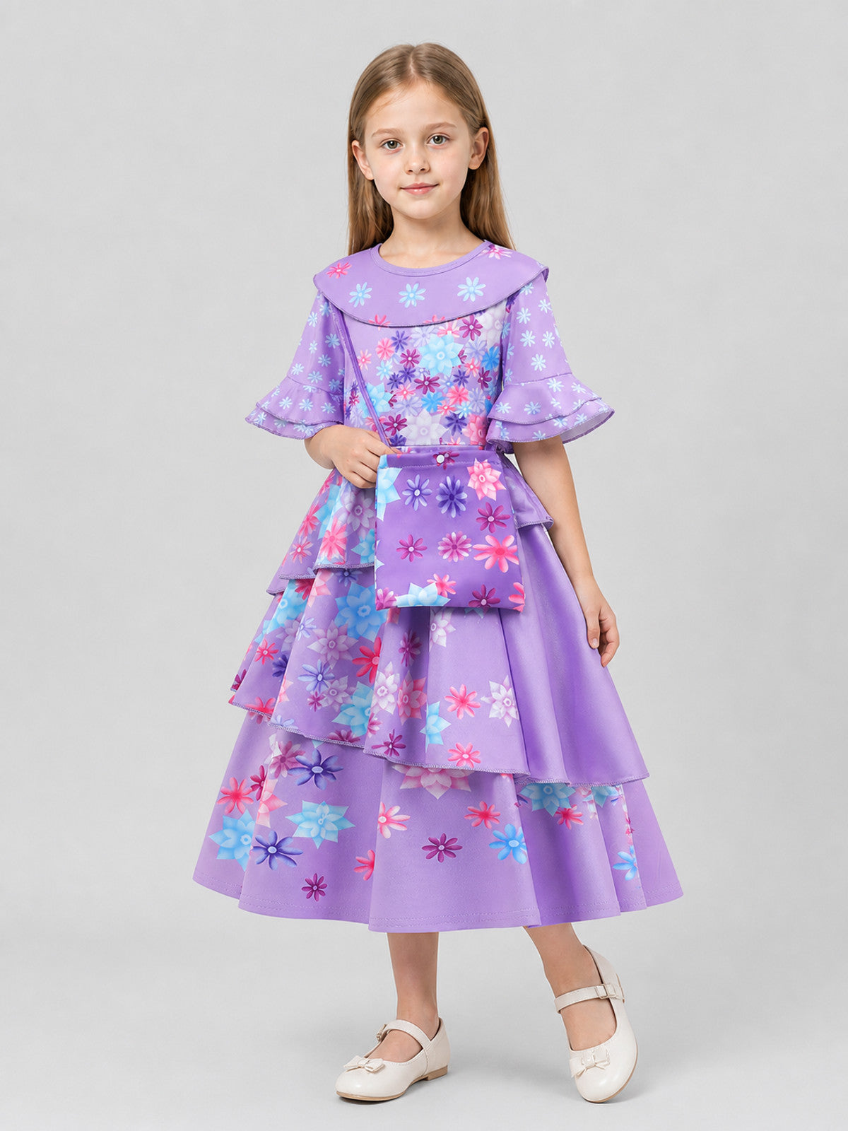 Children's Dressy Dress with Floral Print and Ruffles Costume Dresses detail