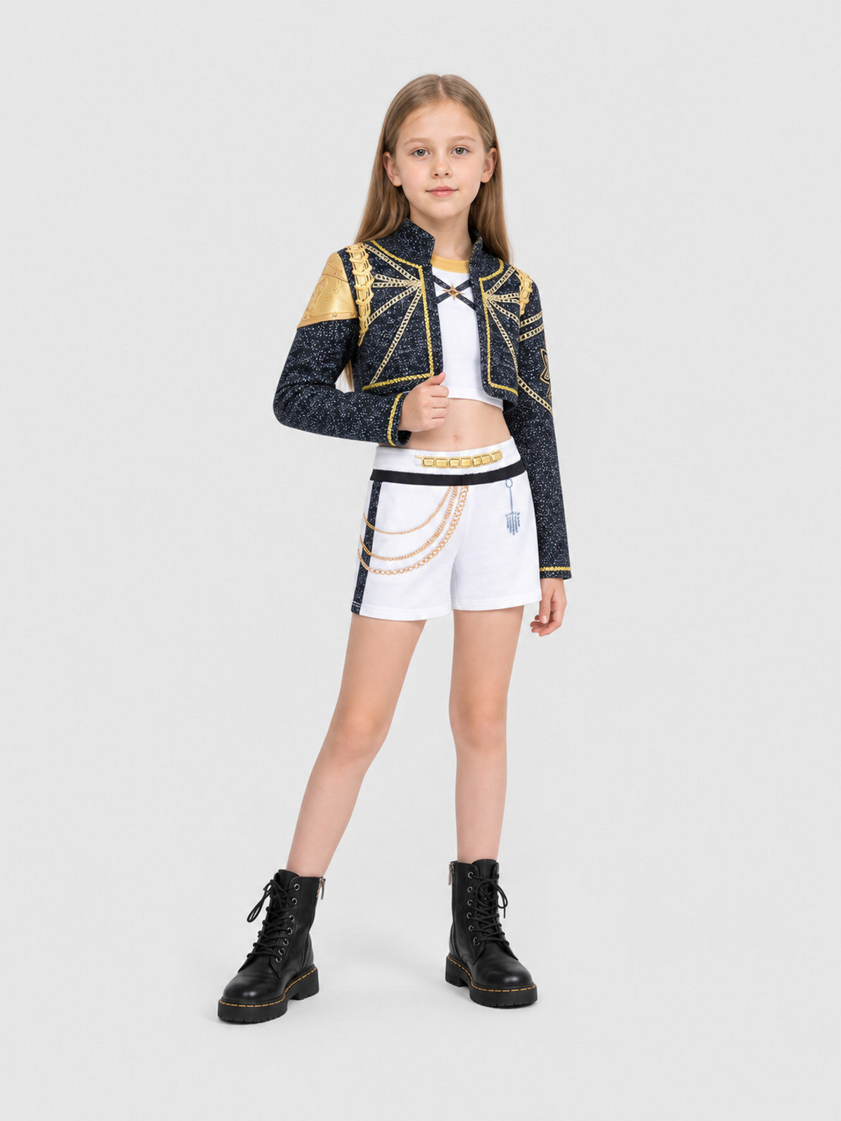 Children's Demon Hunter Costume, Black and Gold with Chains
