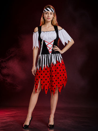 Pirate Carnival Costume, Red Dress with Corset, Halloween main product view