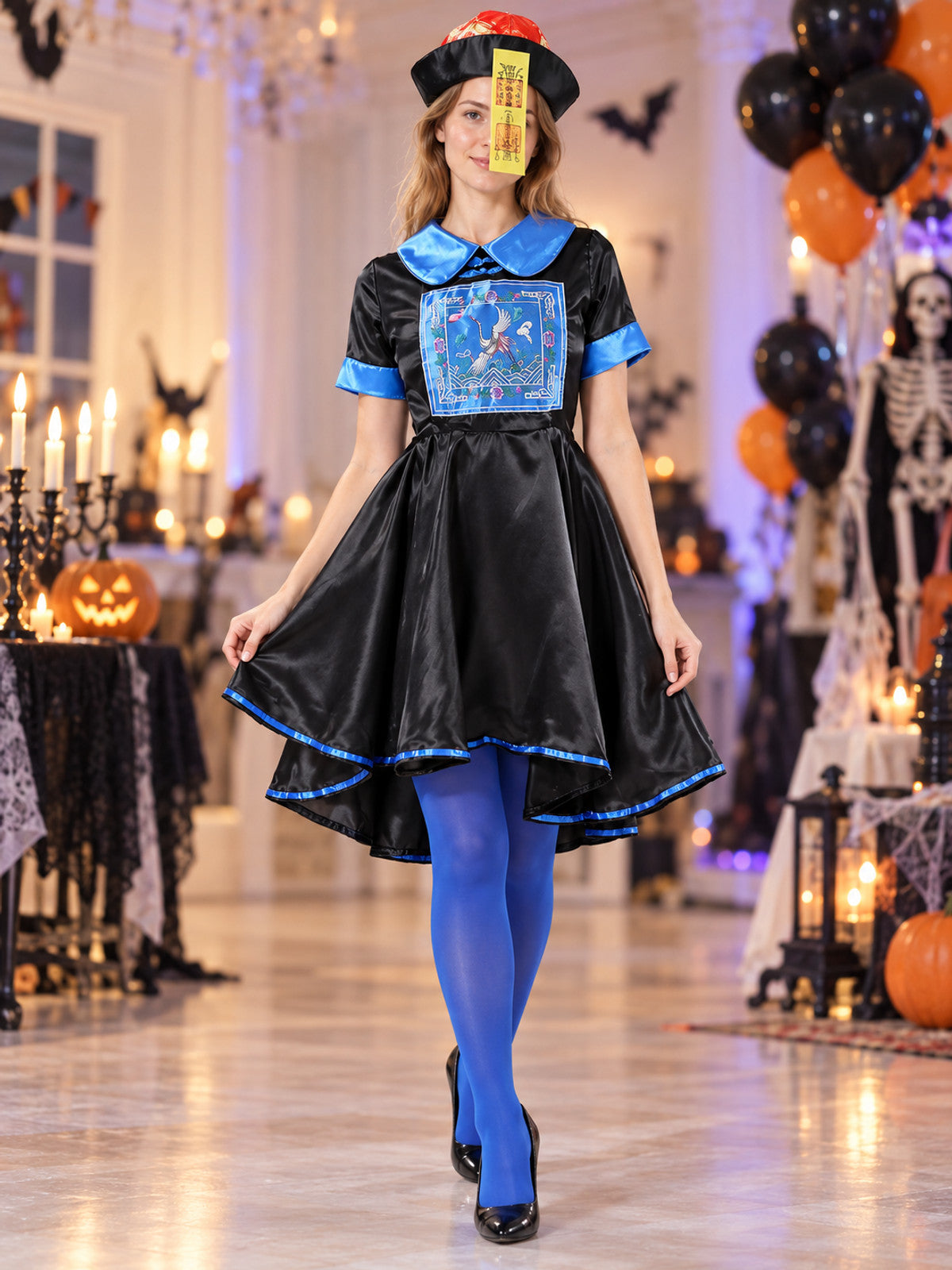 Halloween Carnival Costume with Black Dress and Hat