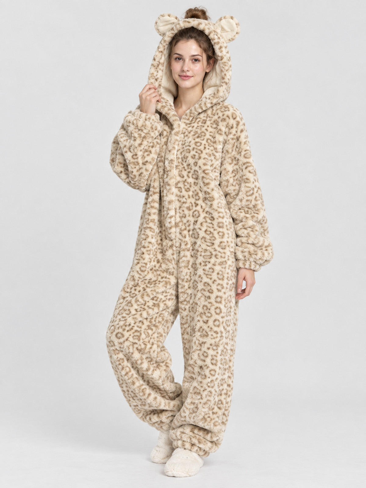 Leopard Print Jumpsuit Pajama with Ears