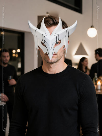 White Carnival Mask with Black Lines for Cosplay lifestyle view