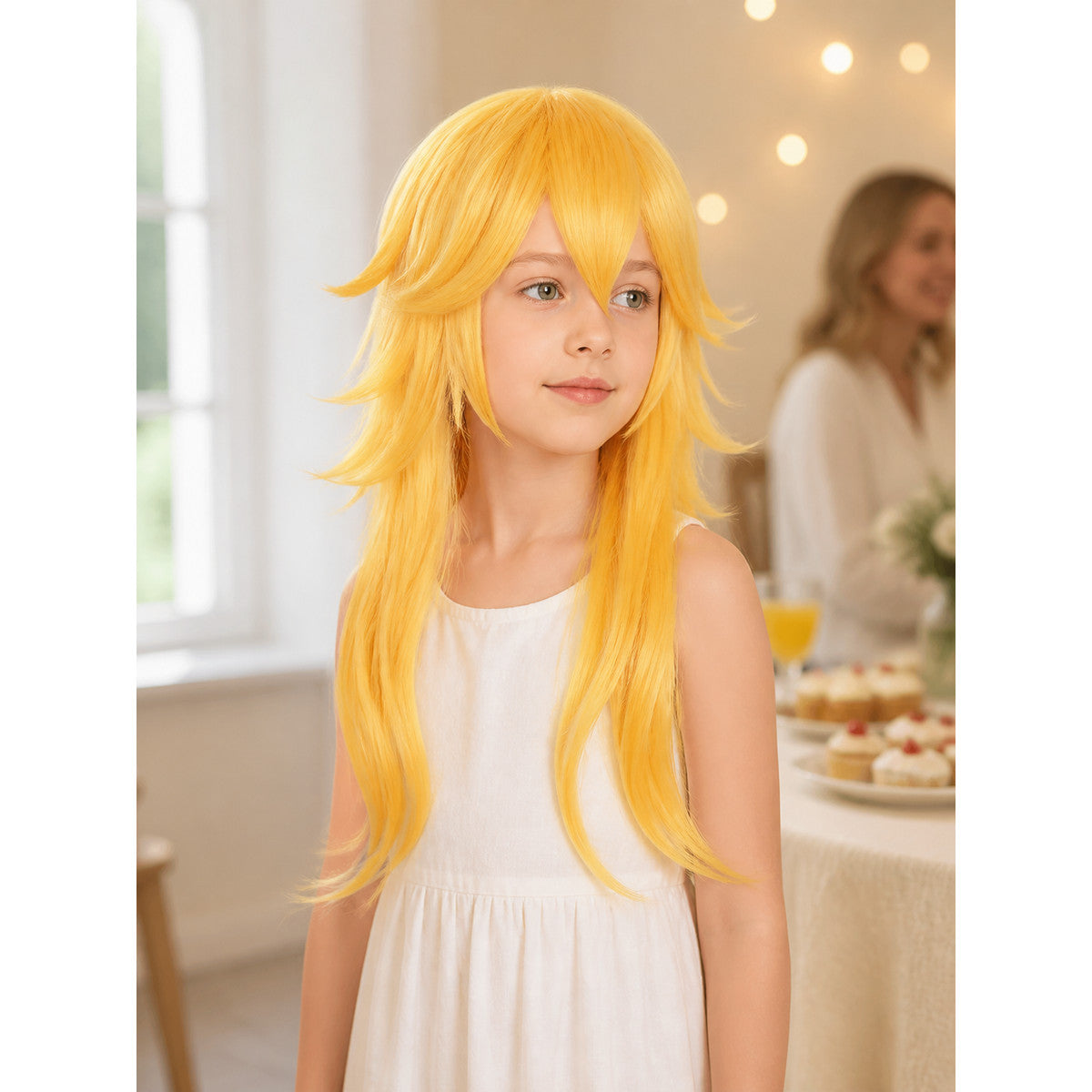 Golden Carnival Wig for Halloween and Cosplay lifestyle view