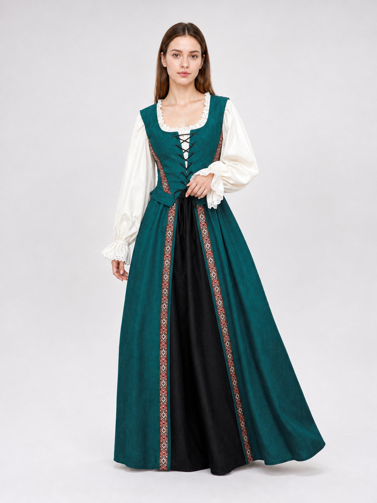 Renaissance-Style Dress with a Square Neckline