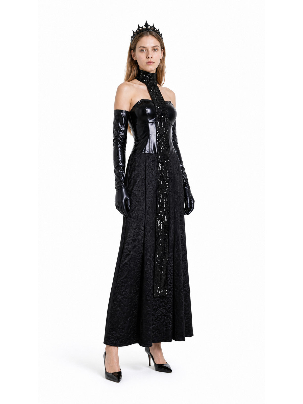 Long Black Sequin Dress with Gloves