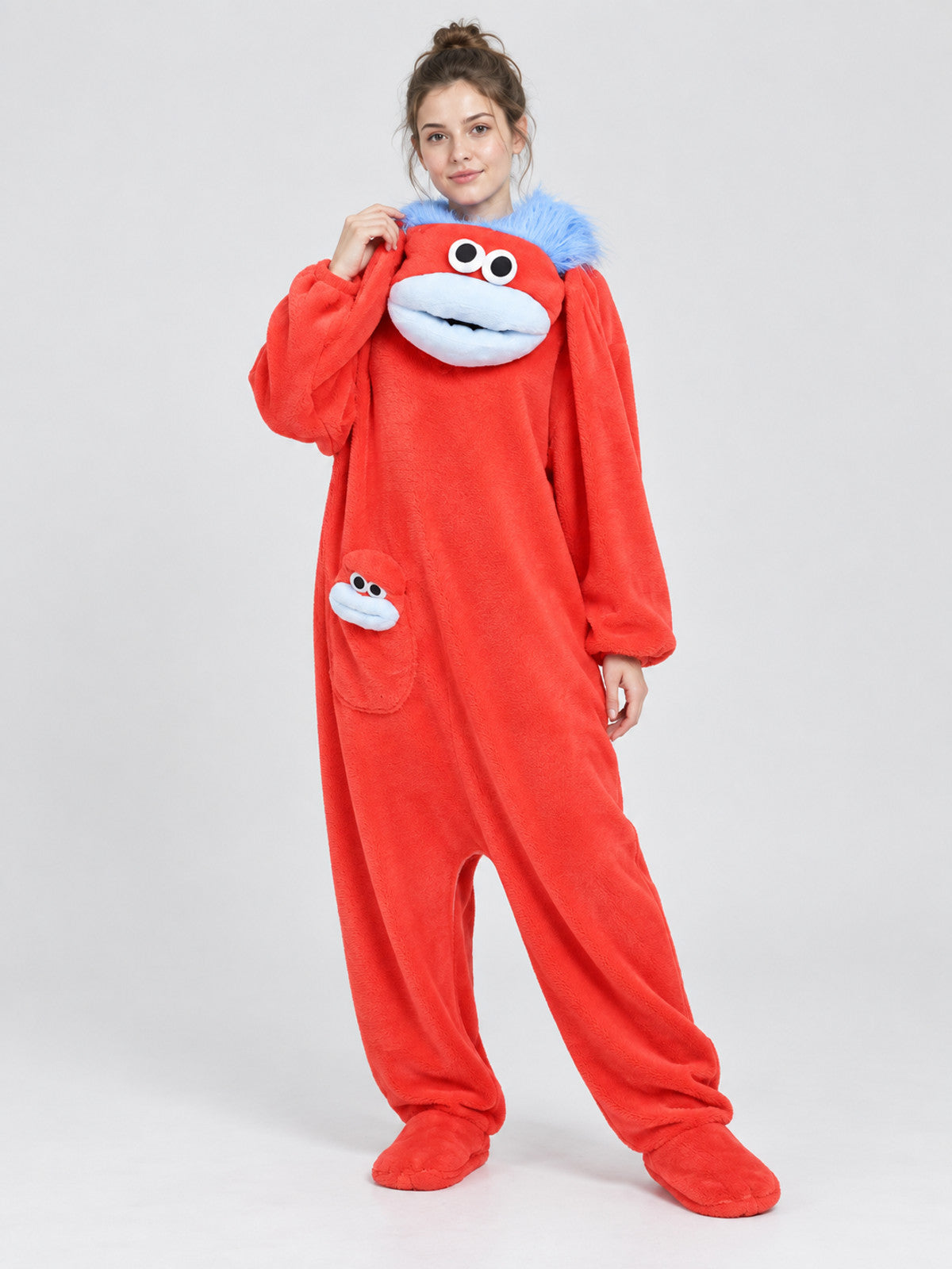 Insulated Pajama Jumpsuit with Cartoon Face