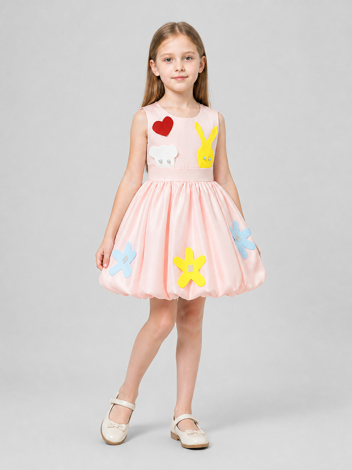 Elegant Dress with 3D Appliqués and a Full Skirt