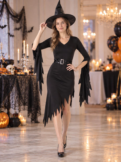 Witch Costume: Black Dress, Belt, Hat