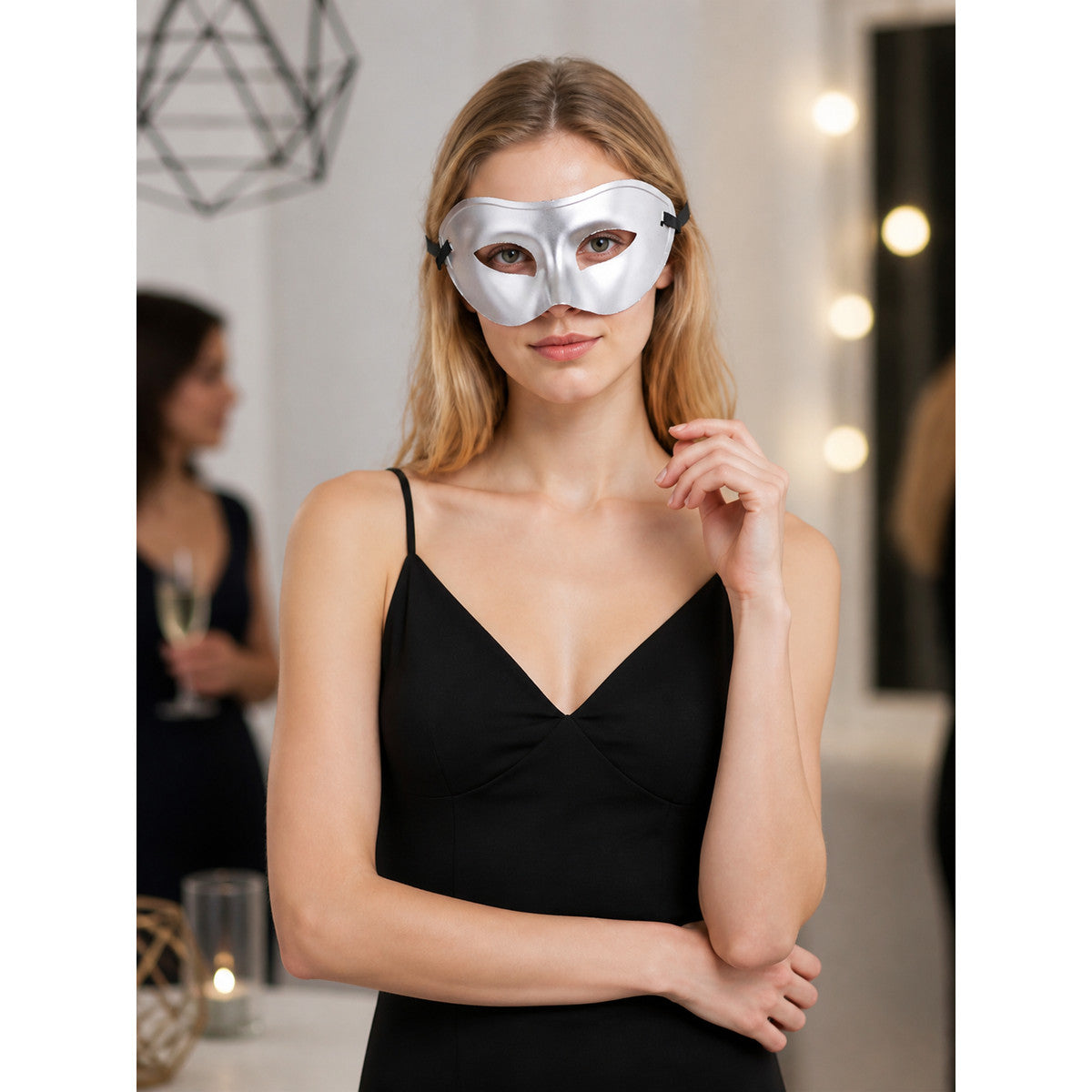 Silver Carnival Mask for Halloween and Cosplay lifestyle view