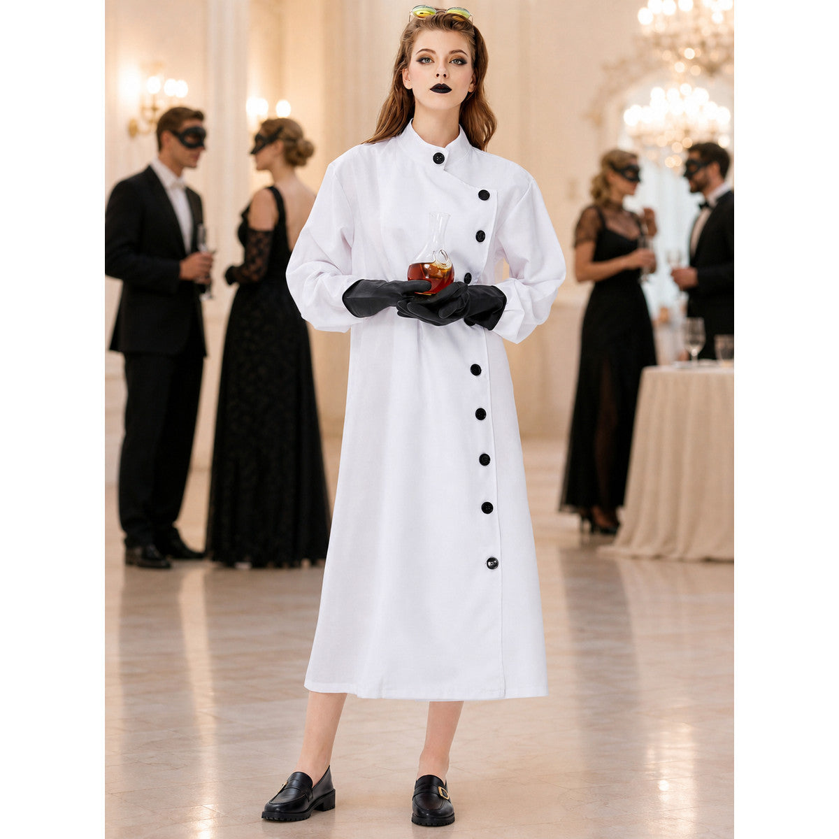 Scientist Costume: White Long Lab Coat with Collar