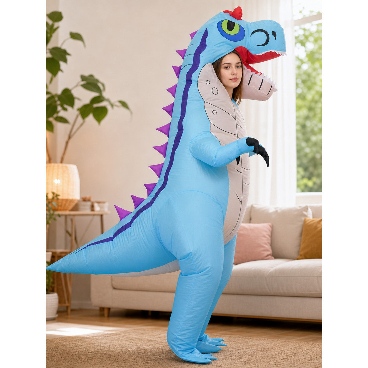Inflatable dinosaur costume, blue, one size lifestyle