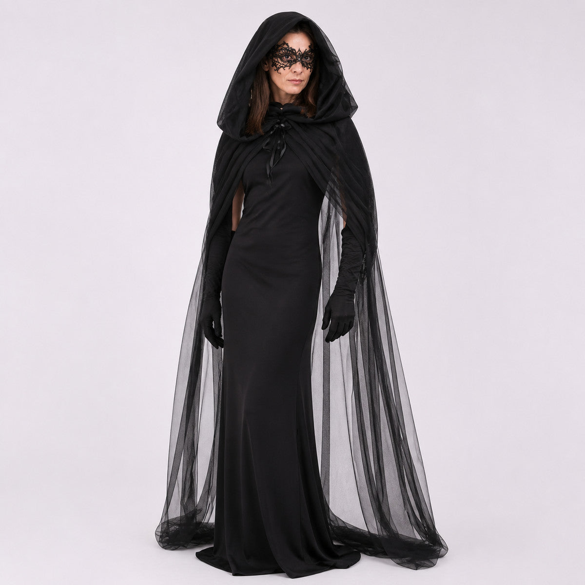 Witch Costume with a Semi-Transparent Cape and Dress Costume Dresses detail
