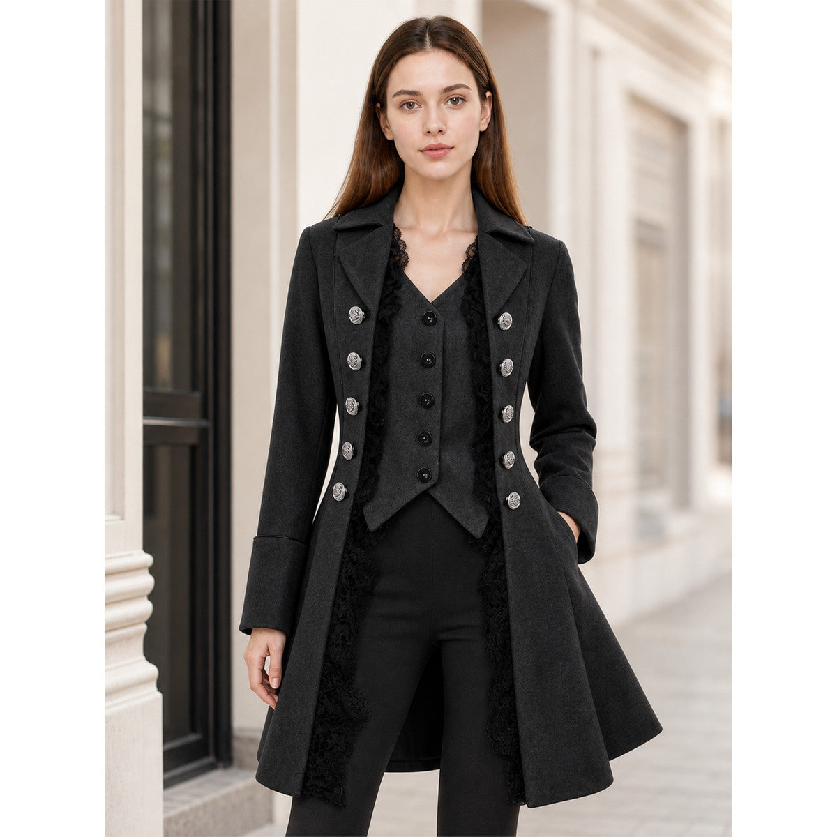 Gothic Long Frock Coat with High Collar