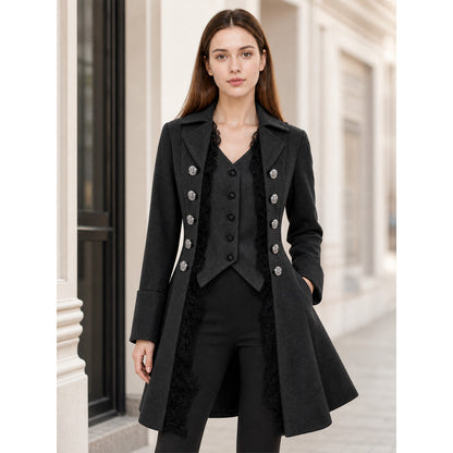 Gothic Long Frock Coat with High Collar
