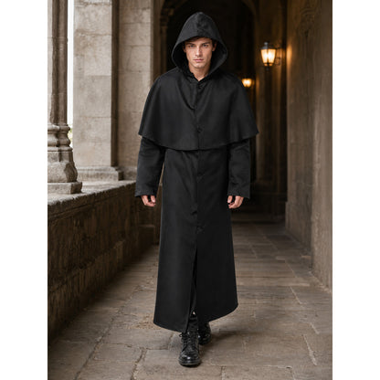 Long Black Hooded Cloak for Cosplay lifestyle view