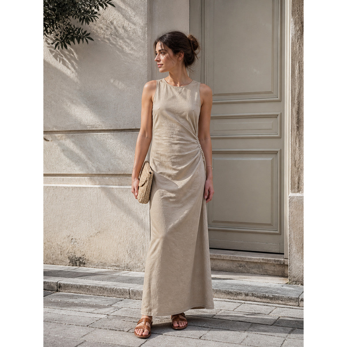 Solid Light Brown Textured Fabric with Folds