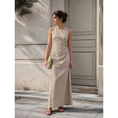 Solid Light Brown Textured Fabric with Folds
