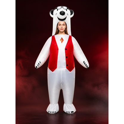 Unisex White Polar Bear Animal Onesie Costume with Red Vest Front and Black main product view