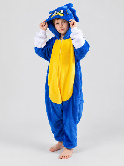 Blue Kigurumi Jumpsuit with Yellow Insert and Hood