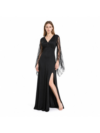 Black Dress with a V-Neck and Lace Sleeves Costume Dresses detail