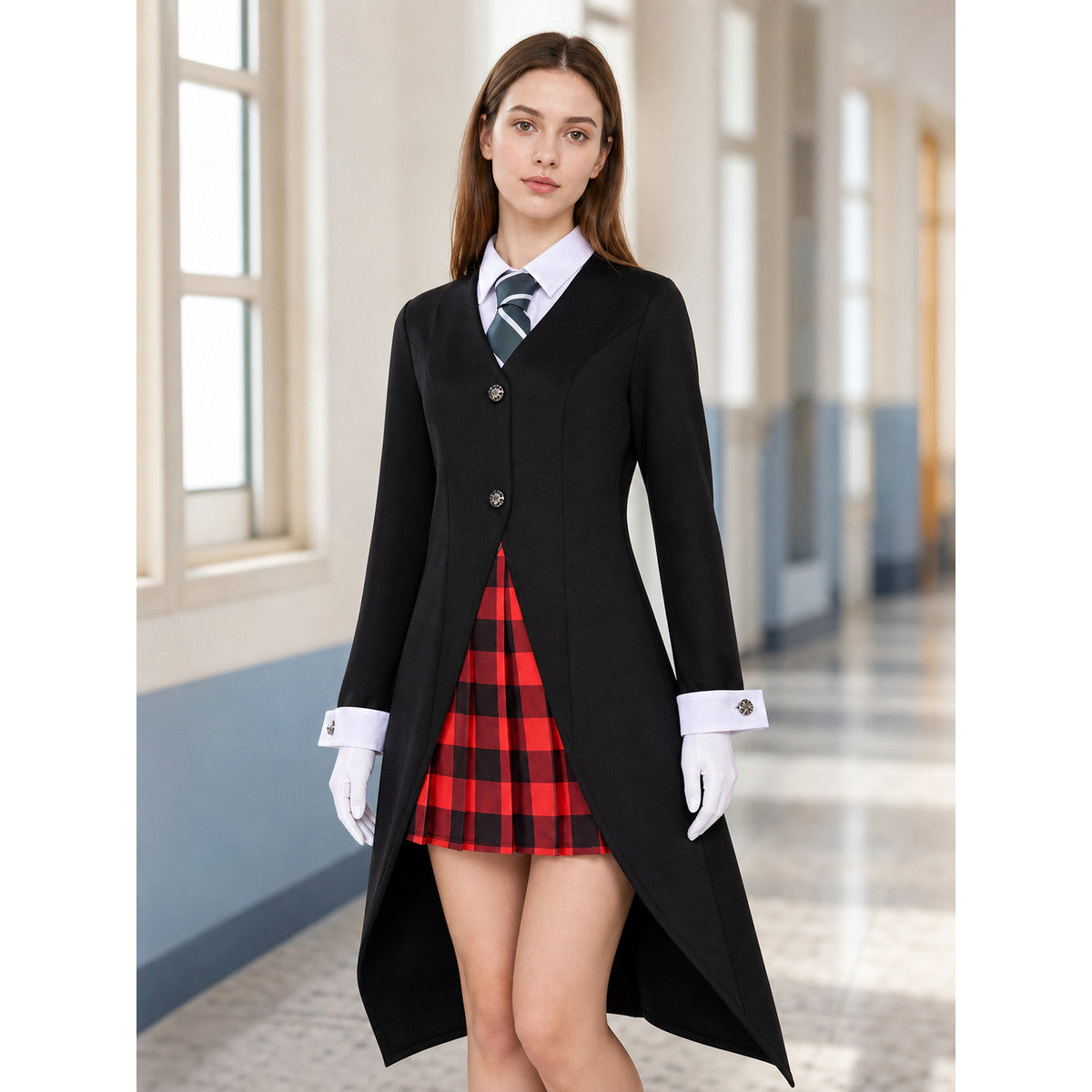 Maka from Soul Eater Cosplay Costume, Red and Black Plaid lifestyle view