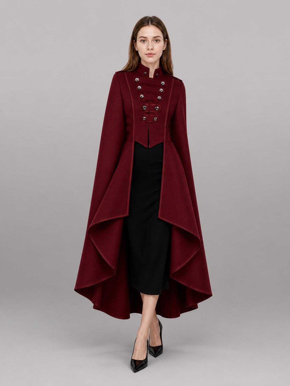 Burgundy Gothic Dress with a Black Panel