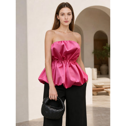 Strapless peplum bustier top, bright pink lifestyle