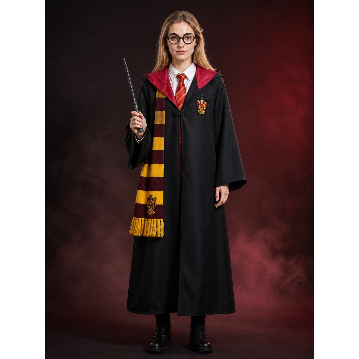 Gryffindor Hooded Wizard Costume Set - Complete Outfit with Accessories main product view