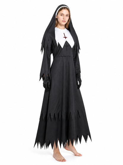 Black Long Dress with Cross and Torn Edge