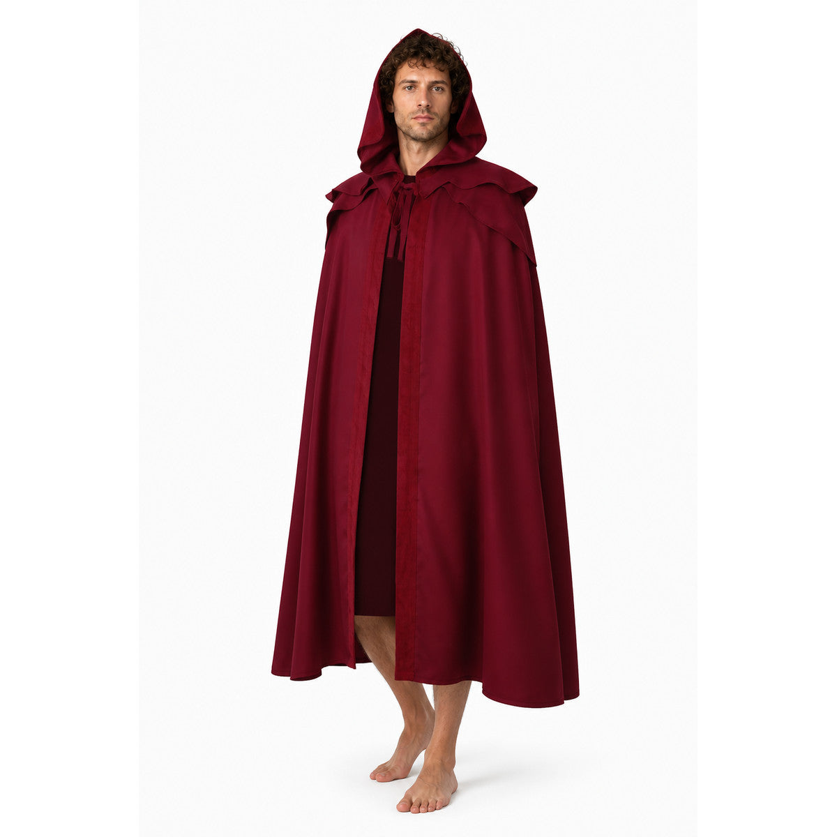 Long Burgundy Gothic Hooded Cloak Costume Capes detail