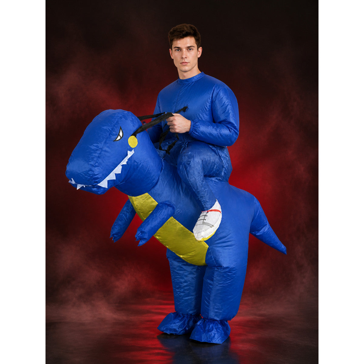 Inflatable Dinosaur Costume, Blue Dino Full Body Suit with Tail and White Teeth main product view