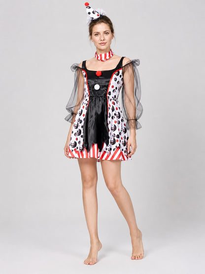 Halloween Clown Costume, Red and White, Black Sleeves