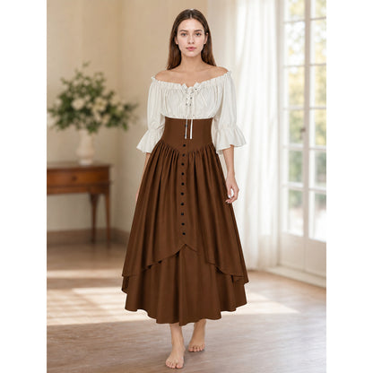 Brown Medieval-Style Dress with Ruffles lifestyle view