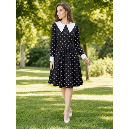 Gothic Dress with Skulls, Collar, and Buttons lifestyle view