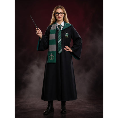 Slytherin Wizard Robe Costume Set for Halloween with Scarf, Tie, Glasses & Wand lifestyle