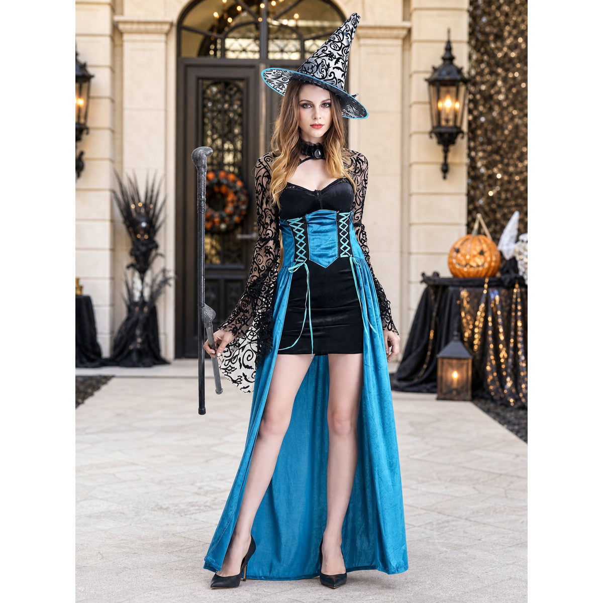 Halloween Witch Costume with Hat and Wand lifestyle