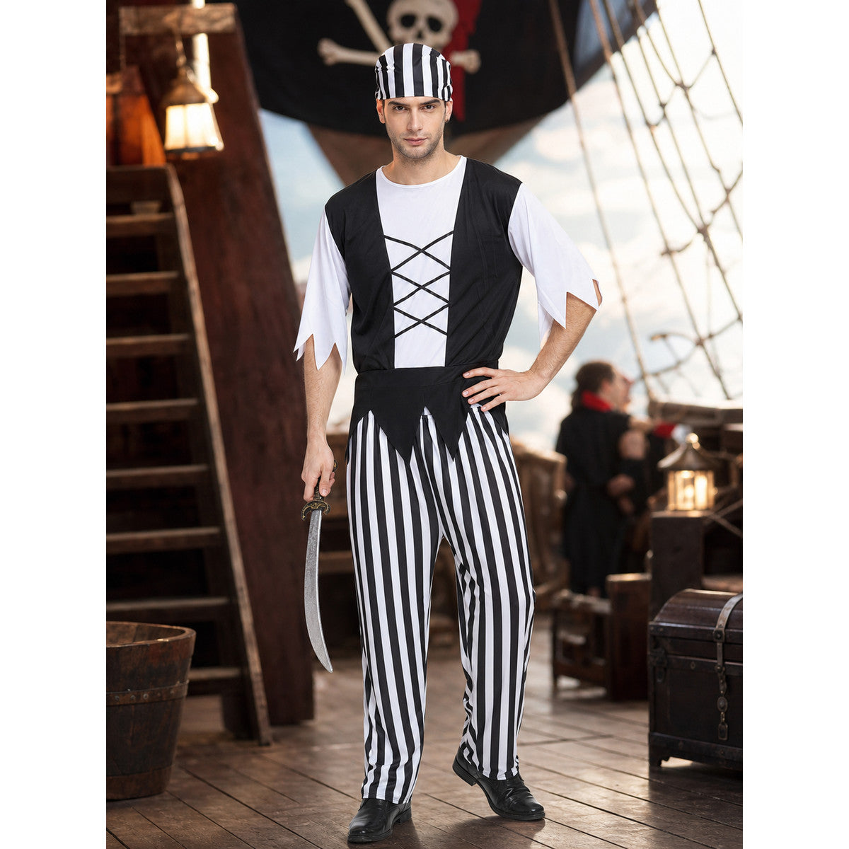 Pirate Costume with Bandana and Striped Pants lifestyle