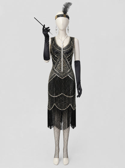 Vintage Gatsby-Style Set: Fringed Dress