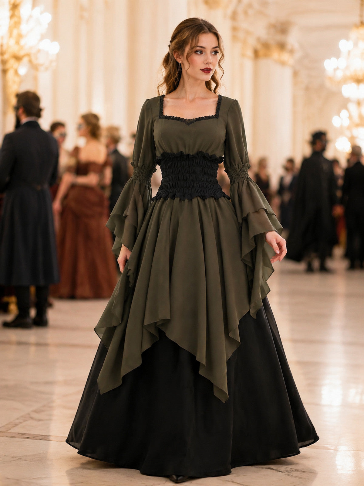 Long Historical-Style Dress with Draping lifestyle view