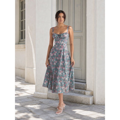 Women's midi dress with a square neckline and print Costume Dresses detail