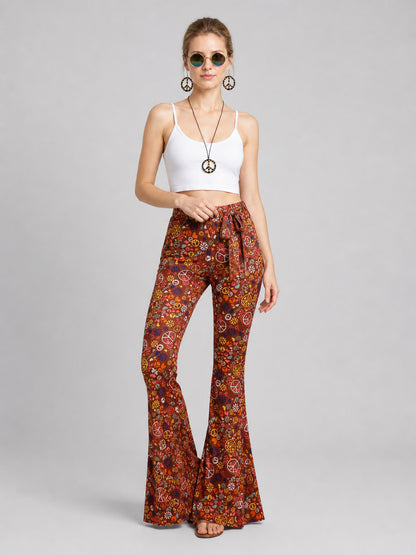 Boho Set: Printed Bell-Bottom Pants, Belt, and Accessories Costume Accessories detail