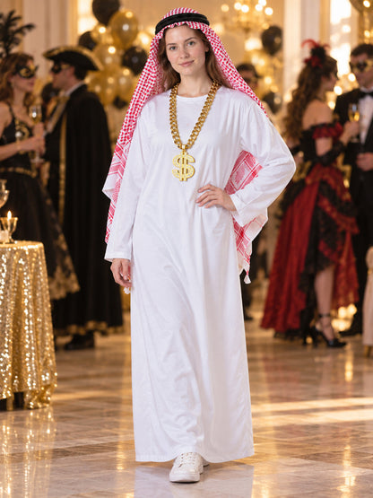 Carnival Costume with Red and White Headscarf and Chain