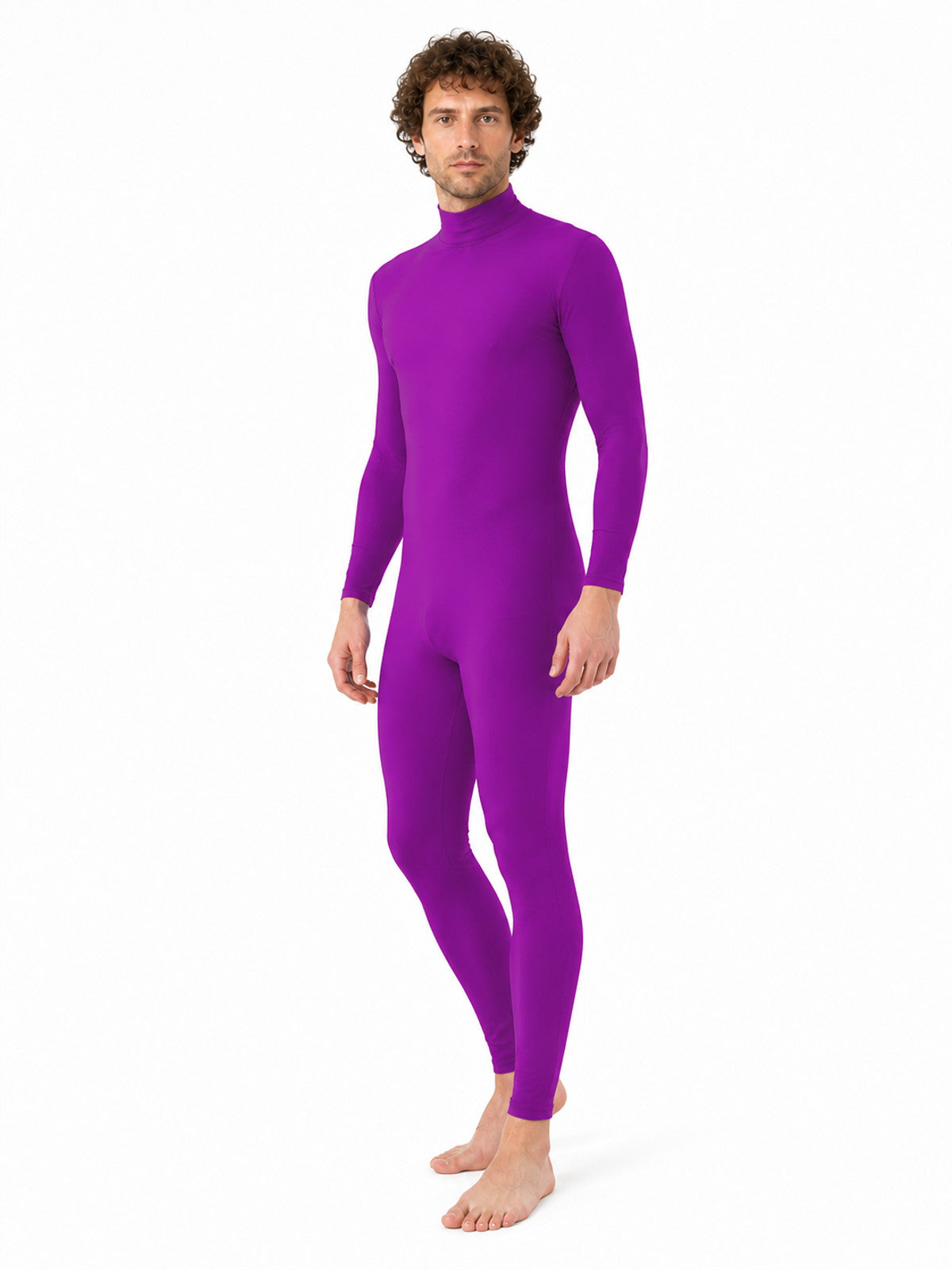 Purple Jumpsuit with a High Collar and Sleeves