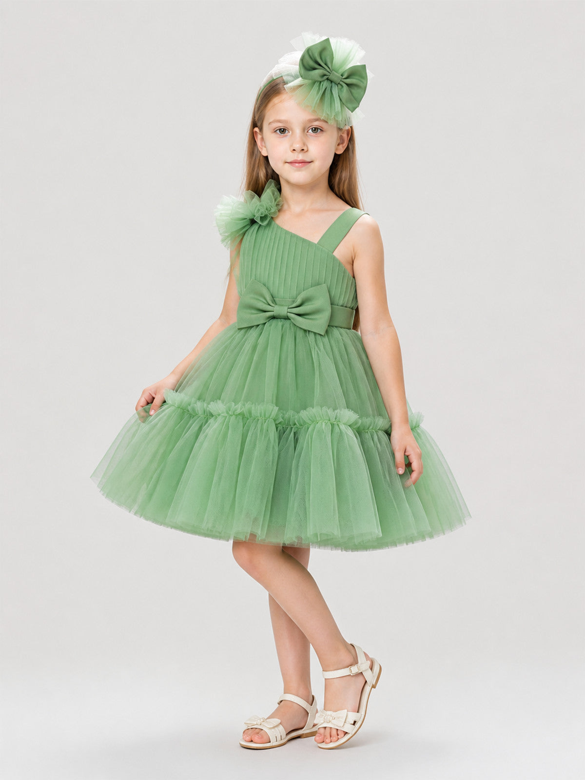 One-Shoulder Bow Tutu Dress for Flower Girls